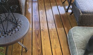 A glossy finish wood deck
