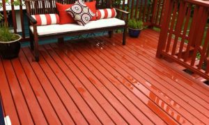 A solid color stain wood deck