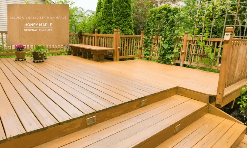 A Honey Maple wood deck is the perfect addition to any red brick house